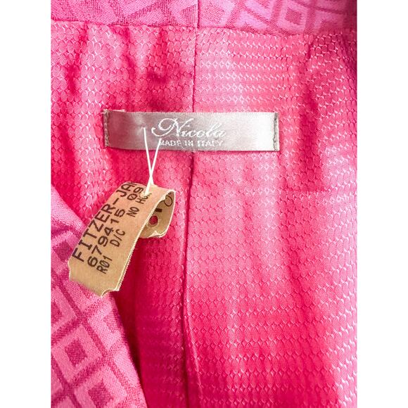 Italian Hot Pink Jacquard Skirt Suit Power Blazer & Pencil Skirt Barbiecore - Picture 5 of 13